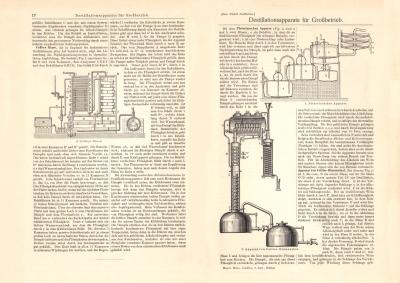 Destillationsapparate historischer Druck Holzstich ca. 1903