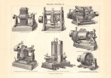 Elektrische Maschinen I. - III. historischer Druck Holzstich ca. 1903
