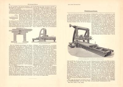 Hobelmaschinen I. - IV. historischer Druck Holzstich ca. 1905