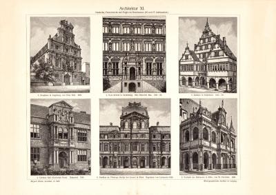 Architektur XI. historischer Druck Holzstich ca. 1902