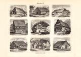 Bauernhaus I. - II. historischer Druck Holzstich ca. 1902