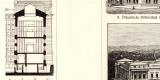 Bibiliotheksgebäude I. - IV. historischer Druck Holzstich ca. 1902