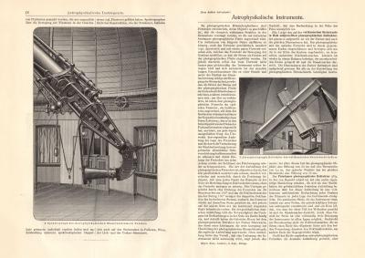 Astrophysikalische Instrumente I. - IV. historischer Druck Holzstich ca. 1902
