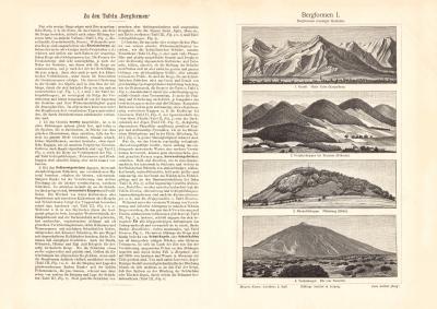 Bergformen I. - III. historischer Druck Holzstich ca. 1902