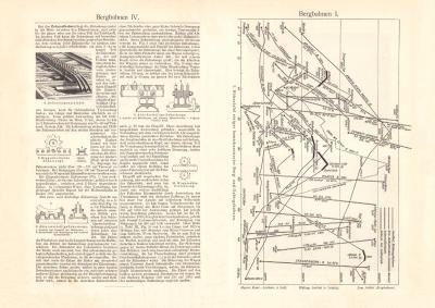 Bergbahnen I. - IV. historischer Druck Holzstich ca. 1902