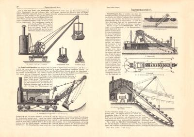 Baggermaschinen historischer Druck Holzstich ca. 1902