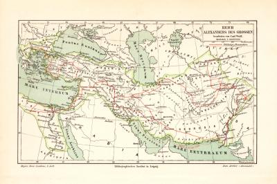 Reich Alexander des Großen historische Landkarte Lithographie ca. 1902