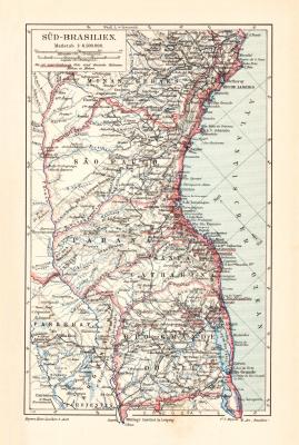 Brasilien S&uuml;d historische Landkarte Lithographie ca. 1903