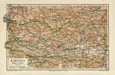 K&auml;rnten historische Landkarte Lithographie ca. 1905