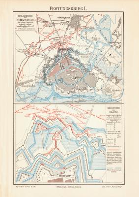 Festungskrieg I. historische Landkarte Lithographie ca. 1904