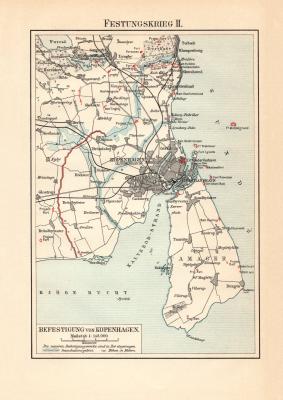 Festungskrieg II. historische Landkarte Lithographie ca. 1904