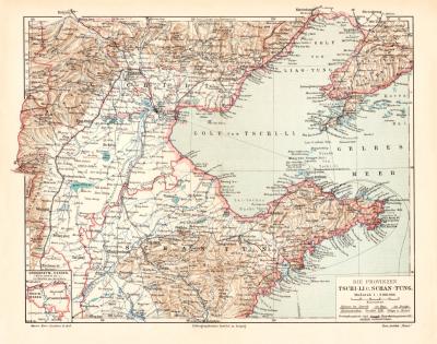 Provinzen Tschi-Li Schan-Tung historische Landkarte Lithographie ca. 1903