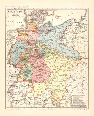 Deutschland w&auml;hrend des Deutschen Bundes historische Landkarte Lithographie ca. 1903