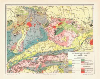 Deutschland geologisch historische Landkarte Lithographie ca. 1903