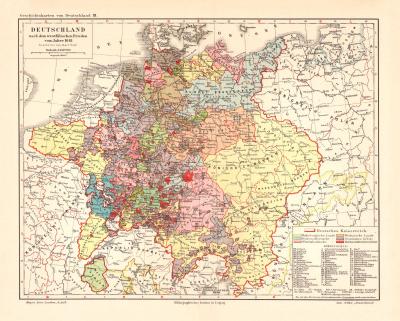 Deutschland nach dem westfälischen Frieden historische Landkarte Lithographie ca. 1903