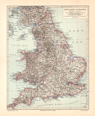 England Wales historische Landkarte Lithographie ca. 1903