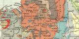England Wales Geologie historische Landkarte Lithographie ca. 1903