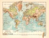 Erdkarte in Mercators Projektion historische Landkarte Lithographie ca. 1904