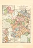 Frankreich vom XV. Jhr. bis Lunéville 1801 historische Landkarte Lithographie ca. 1904
