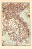 Französisch Indochina historische Landkarte Lithographie ca. 1905
