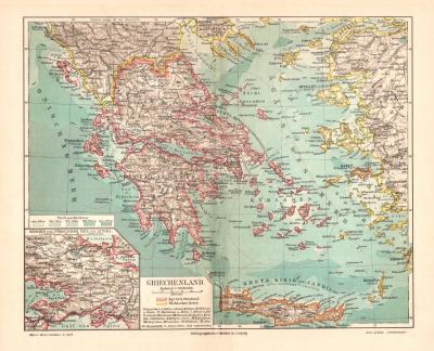 Griechenland historische Landkarte Lithographie ca. 1904