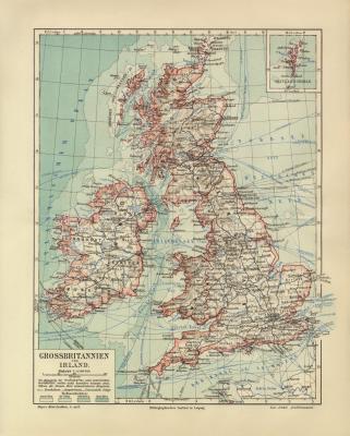 Großbritannien Irland historische Landkarte Lithographie ca. 1904