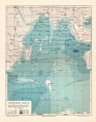 Indischer Ozean Meerestiefen historische Landkarte Lithographie ca. 1905