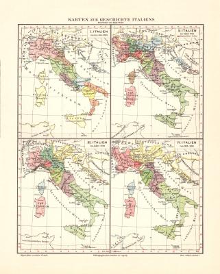 Karten zur Geschichte Italiens historische Landkarte Lithographie ca. 1905