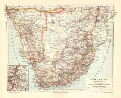 S&uuml;d Afrika Kapkolonien historische Landkarte Lithographie ca. 1905