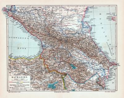 Kaukasien historische Landkarte Lithographie ca. 1905