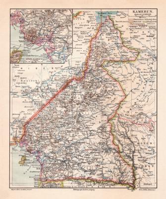 Kamerun historische Landkarte Lithographie ca. 1908