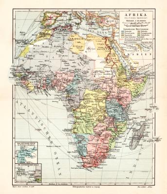 Afrika politische &Uuml;bersicht historische Landkarte Lithographie ca. 1902
