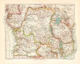 &Auml;quatorial Afrika historische Landkarte Lithographie ca. 1902