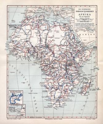 Afrika Forschungsreisen historische Landkarte Lithographie ca. 1907