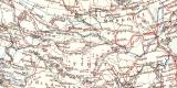 Forschungsreisen Asien + Zentralasien historische Landkarte Lithographie ca. 1905