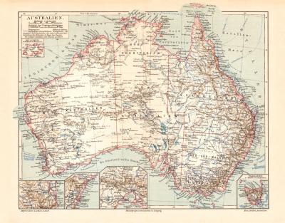 Australien historische Landkarte Lithographie ca. 1902