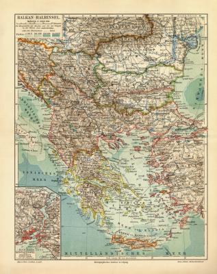Balkan Halbinsel historische Landkarte Lithographie ca. 1902