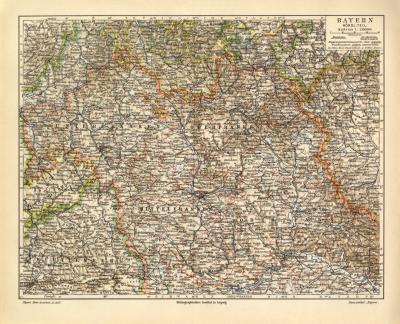 Bayern Karte N&ouml;rdlicher Teil historische Landkarte Lithographie ca. 1902