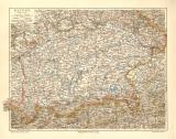 Bayern Karte S&uuml;dlicher Teil historische Landkarte Lithographie ca. 1902