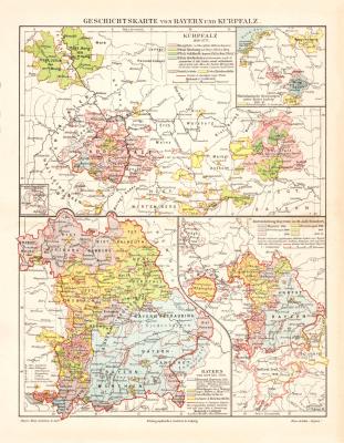 Geschichtskarte Bayern Kurpfalz historische Landkarte Lithographie ca. 1902