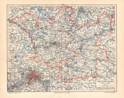 Brandenburg historische Landkarte Lithographie ca. 1903