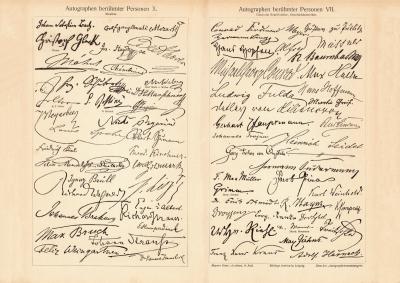 Autographen ber&uuml;hmter Personen VII. - X. historischer Druck Lithographie ca. 1902