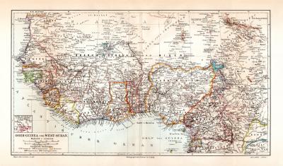 Oberguinea Westsudan historische Landkarte Lithographie ca. 1906