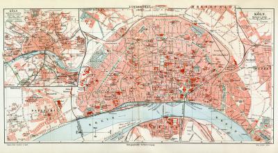 Köln historischer Stadtplan Karte Lithographie ca. 1907