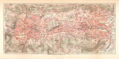Elberfeld Barmen historischer Stadtplan Karte Lithographie ca. 1906