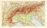 Alpen H&ouml;henschichten historische Landkarte...