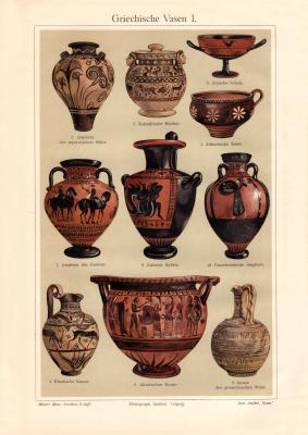 Griechische Vasen I. historischer Druck Chromolithographie ca. 1908
