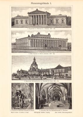 Museumsgebäude I. - II. historischer Druck Holzstich ca. 1906