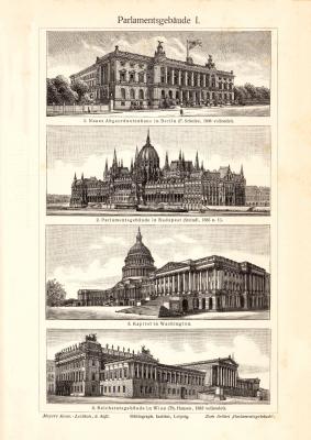 Parlamentsgebäude I. - II. historischer Druck Holzstich ca. 1906