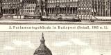 Parlamentsgeb&auml;ude I. - II. historischer Druck Holzstich ca. 1906
